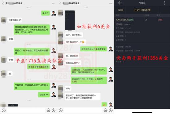 段浩雨：非农黄金大跌40点获利五万，多单在线免费解套